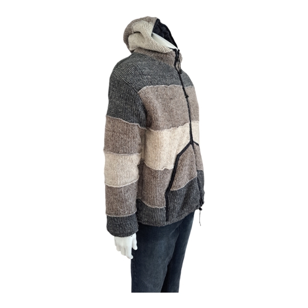 Laudromat wool men's jacket hooded coat sweater cardigan Made in Nepal - Picture 2 of 15